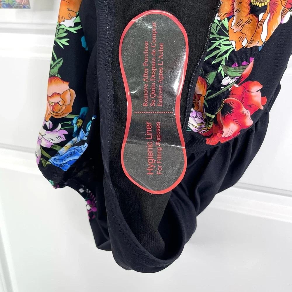 JOHNNY WAS Fay Floral Boho Black One Piece Swimsuit NEW Size XS